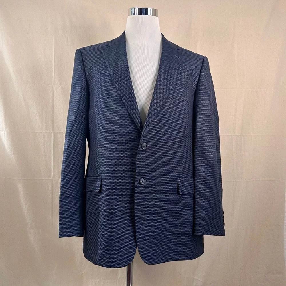 Joseph Abboud 44L Sport Coat Wool Silk Blue Knit Two Button Double Vented